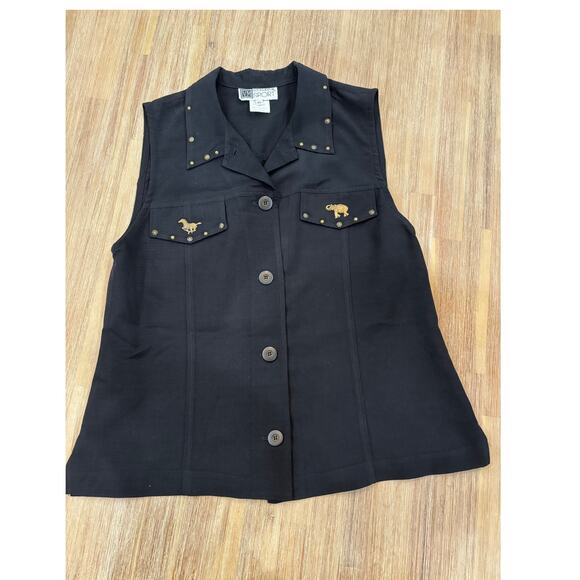 VM SLEEVELESS TOP WITH HORSE AND ELEPHEN DETAIL SIZE XL UNIQUE VINTAGE - Picture 4 of 7